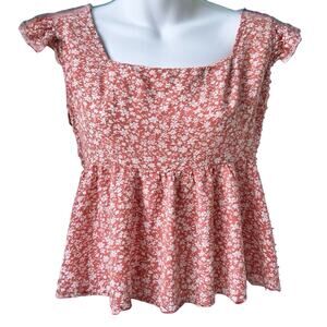 Pink Womens Babydoll Peplum Blouse Large Top Flutter Sleeve Coquette Prairiecore